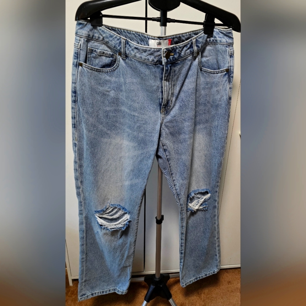 CAbi Blue Boyfriend Jeans with Distressed Details